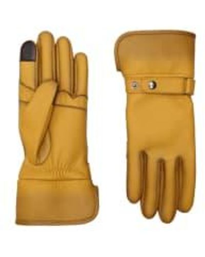 Agnelle Gants Hooper Doublure Alpaga Doigt Tactile Cuir Chevre Patine Beige Jaune - Giallo