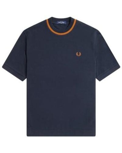 Fred Perry Crew Neck Pique T-shirt Navy Small - Blue