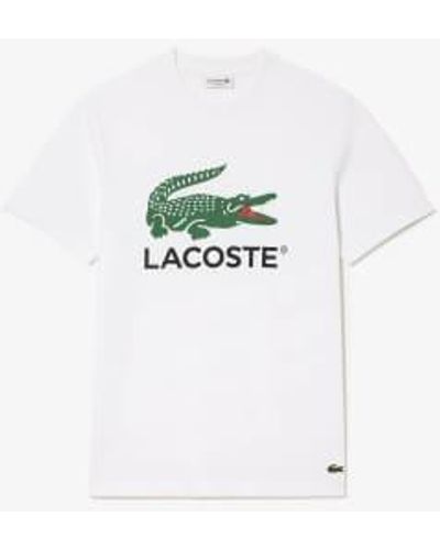 Lacoste Weißes großes krokodil -gedruckter t -shirt