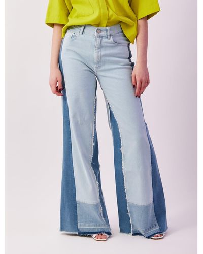DL1961 Patchwork Hepburn Wide Leg High Rise Vintage Jeans - Blu