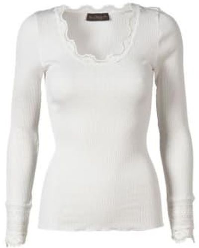 Rosemunde Silk Top Long Sleeve Vintage Lace New - Bianco