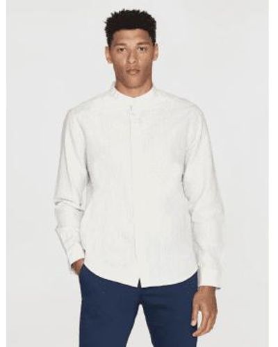 Knowledge Cotton 1090007 Regular Linen Stand Collar Shirt Light Feather Gray - Bianco