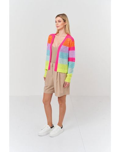 Brodie Cashmere Neon Rainbow Open Pointelle Cropped Cardigan - Multicolor