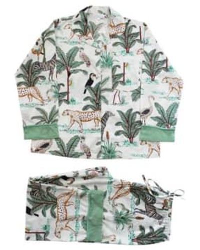 Powell Craft Pijama algodón con estampado safari en crema - Verde