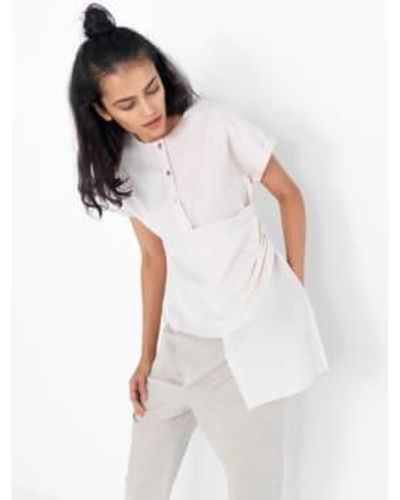 MONICA CORDERA Monica Linen Claudine Shirt Large - White