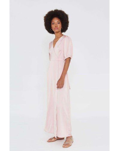 WILD PONY Pink Satin Wrap Dress - White