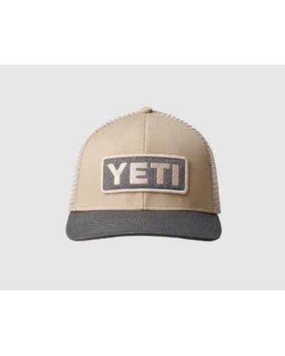 Yeti Leather Logo Badge Trucker Cap Sharptail Taupe/grey - Natural