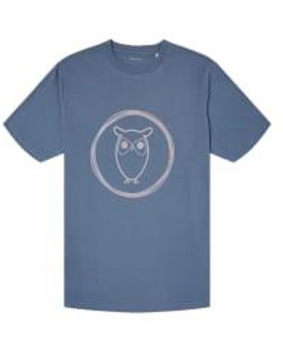 Knowledge Cotton 10715 t-shirt chouette chine bleu
