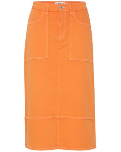 Ichi Cenny Midi Skirt Persimmon Orange