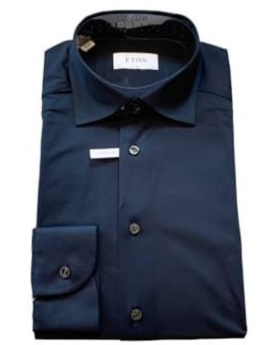 Eton Camisa corte ajustado y elástico en cuatro direcciones - Azul