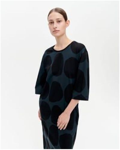 Marimekko Langes kleid randi koppelo grauer hintergrund schwarze bälle - Blau