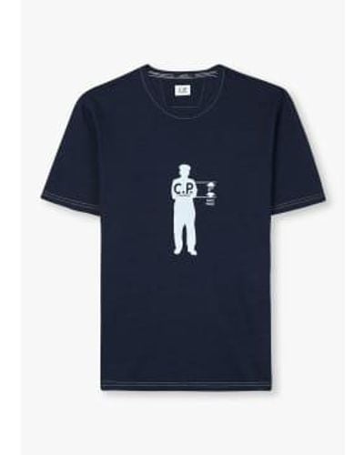 C.P. Company Camiseta jersey impresa hombres en piedra blanqueador - Azul