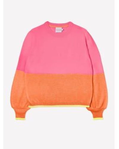 Brodie Cashmere And Orange Balloon Sleeve Colors Block Sweater L - Pink