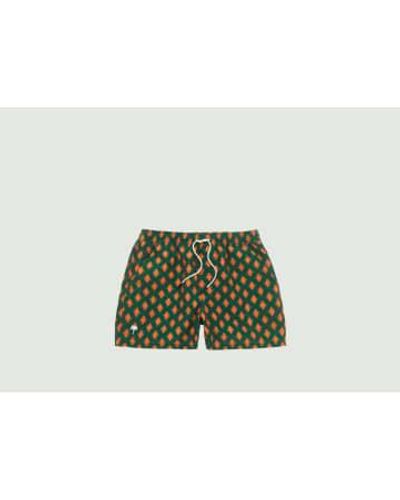 Oas Pantalones cortos natación geométricos rústicos fumadores - Verde
