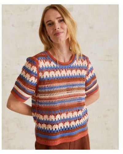 Yerse Multi Crochet Knit Top - Rosso