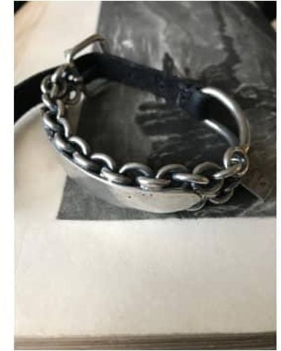 Goti 925 Oxidised Silver And Leather Bracelet Adjustable - Black