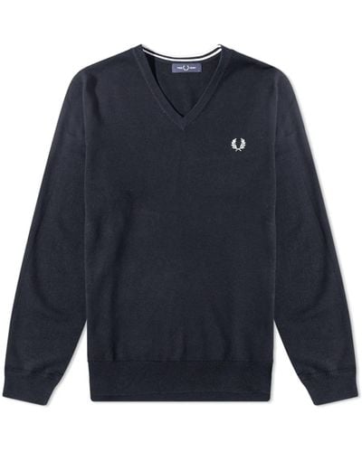 Fred Perry Classic V Neck Jumper Black - Blue