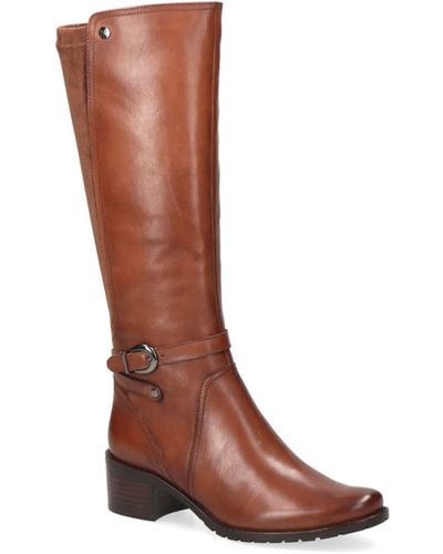 Caprice Tan Brown And Leather Long Boots - Marrone