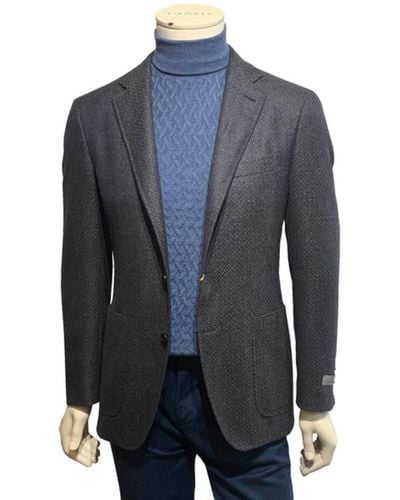 Canali Diseño espiga lana marrón y azul Kei Button Jacket