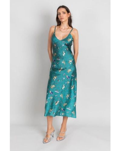 Jessica Russell Flint Silk Midi Slip Dress - Blu