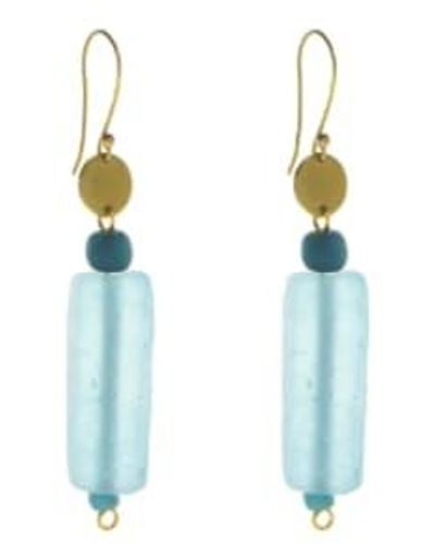 Just Trade Air Rectangle Earrings Glass - Blue