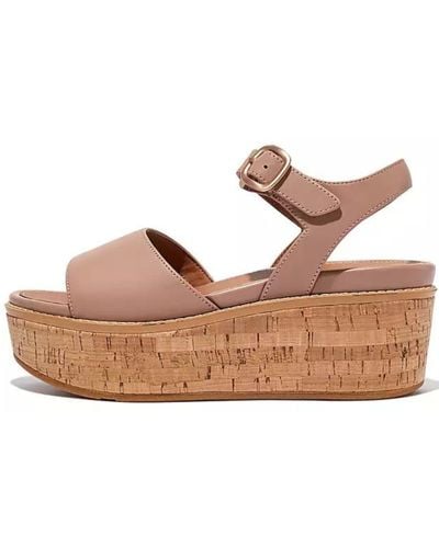 Fitflop Beige Eloise Cork Wrap Leather Back Strap Wedge Sandals - Brown