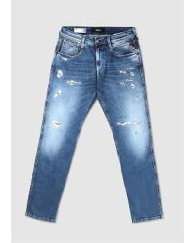 Replay Mens Anbass 573 Bio Jeans In - Blu