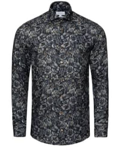 Eton Slim Fit Navy Floral Print Merino Wool Shirt 10001028427 - Noir