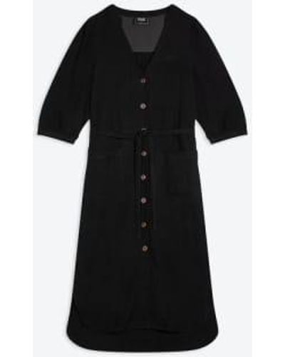 Lowie Linen Viscose Button Through Dress S - Black