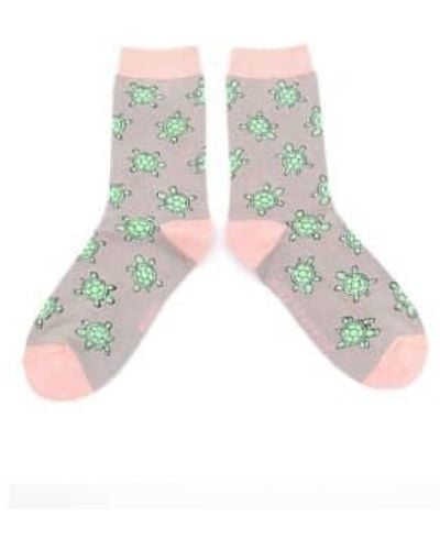 Miss Sparrow Socks Cute Turtles Dusky - Green