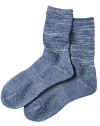 RoToTo Washi Pile Crew Socks Slate - Blue