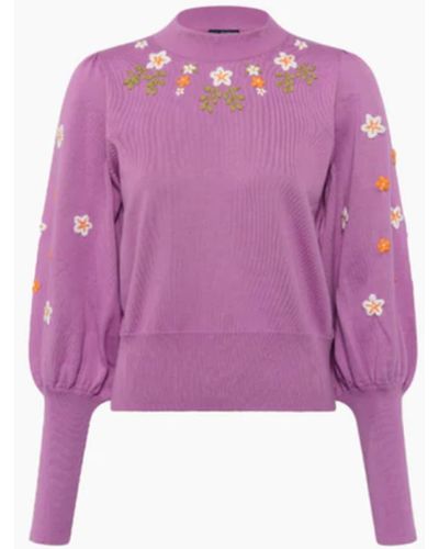 French Connection Kaitlyn Organic Embroidered Jumper Or Pink Violet - Viola