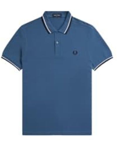 Fred Perry Slim fit twin tipped polo midnight / snow white / black - Azul