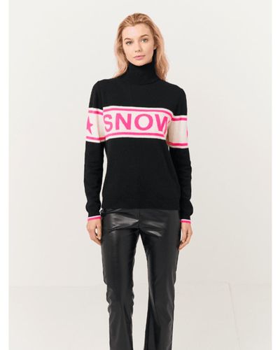 Brodie Cashmere Black Neon Pink Snow Babe Roll Neck Sweater