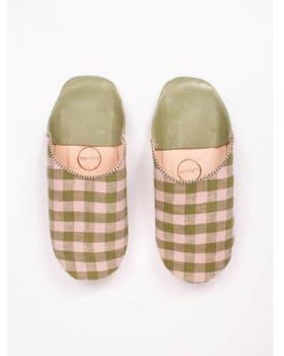 Bohemia Designs Margot linen babouche slippers check - Vert