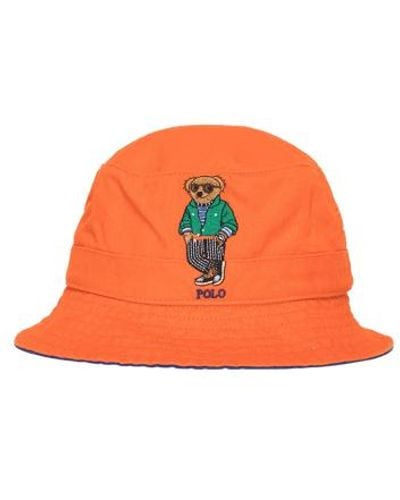Polo Ralph Lauren Bear Chino Embroidered Bucket Hat S/m - Orange