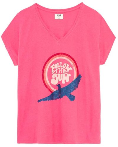 Five Jeans Fuchsia le soleil suivez TSE2331 T-shirt - Rose
