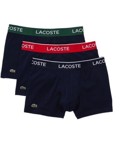 Lacoste Lot 3 boxers en coton stretch noir avec ceinture rouge vert bleu marine