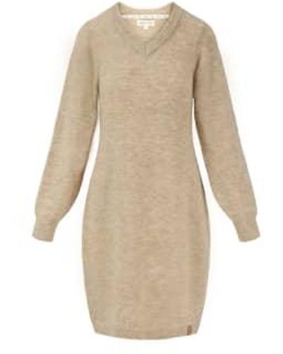 Zusss Knitted Dress With V-neck Hazelnut Small - Natural
