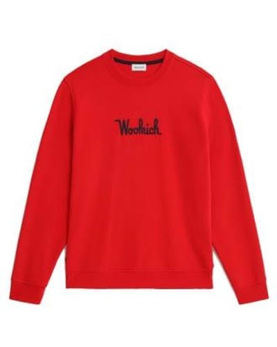 Woolrich Sweat-shirt essential crewneck sweat coton biologique scarlet - Rouge