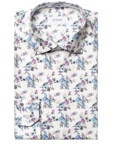 Eton And Light Blue Contemporary Fit Floral Print Twill Shirt 10001165323 15.5