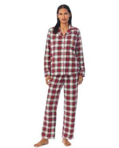Ralph Lauren Pyjama aus Fleece mit eingekerbtem Kragen und elfenbeinfarbenem Karomuster - Rot