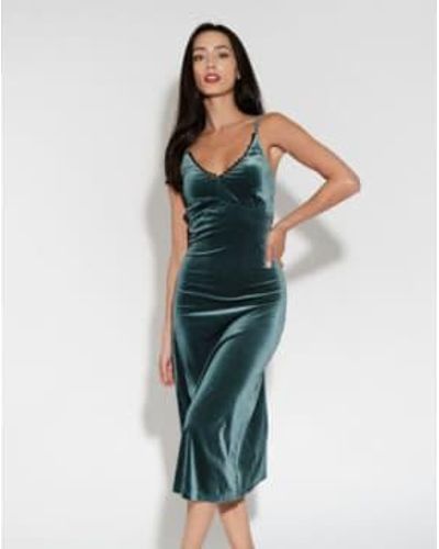 Louche London Lexa Velvet Slip Midi Dress 12 - Green