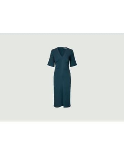 Samsøe & Samsøe Short-sleeved Fitted Midi Evening Dress Samailey Xs - Blue