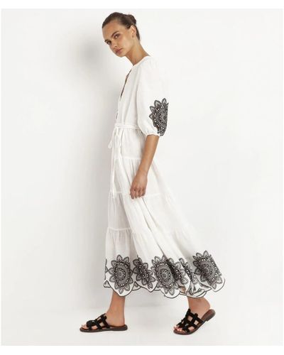 Greek Archaic Kori Langes Kleid -Gänseblümchen mit Gürtel in weiß und schwarz 230068