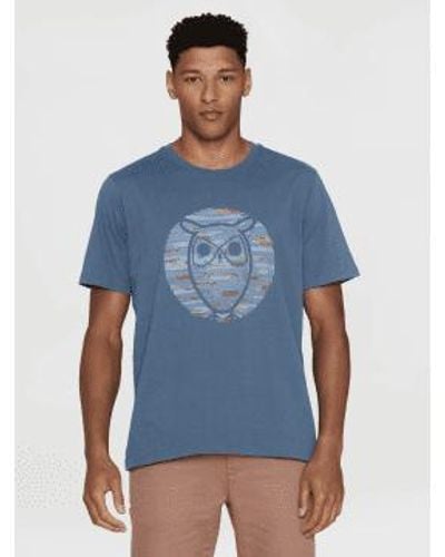Knowledge Cotton 1010101 Regular Short Sleeve Heavy Single Owl Cross T-shirt Moonlight S - Blue