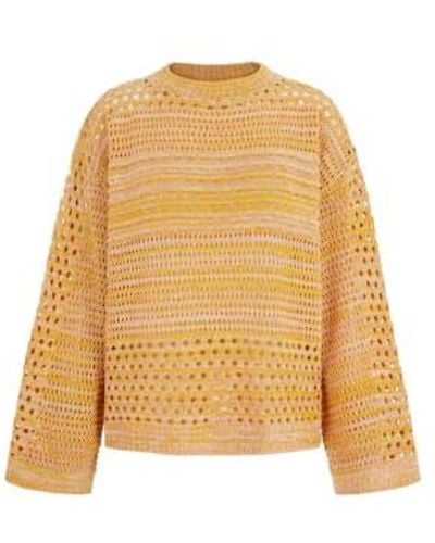 Cara & The Sky Gala Pointelle Recycled Cotton Sweater Large - Yellow