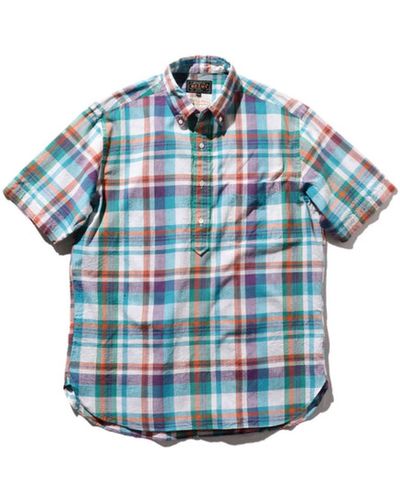 Beams Plus B.d. Pullover Short Sleeve Indian Madras Check Sax - Blue