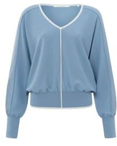 Yaya Batwing Jumper With V Neck And Seam Details - Blue