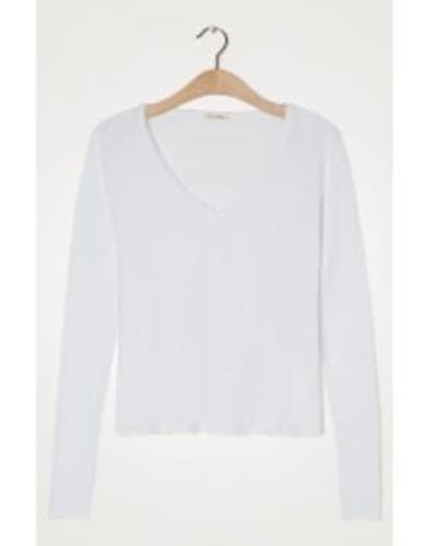 American Vintage Sonoma Long Sleeve V Neck T Shirt - Bianco